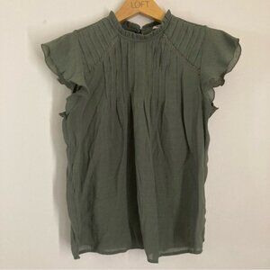 Nanette Lepore Green Pleated Ruffled Blouse with Mandarin Collar